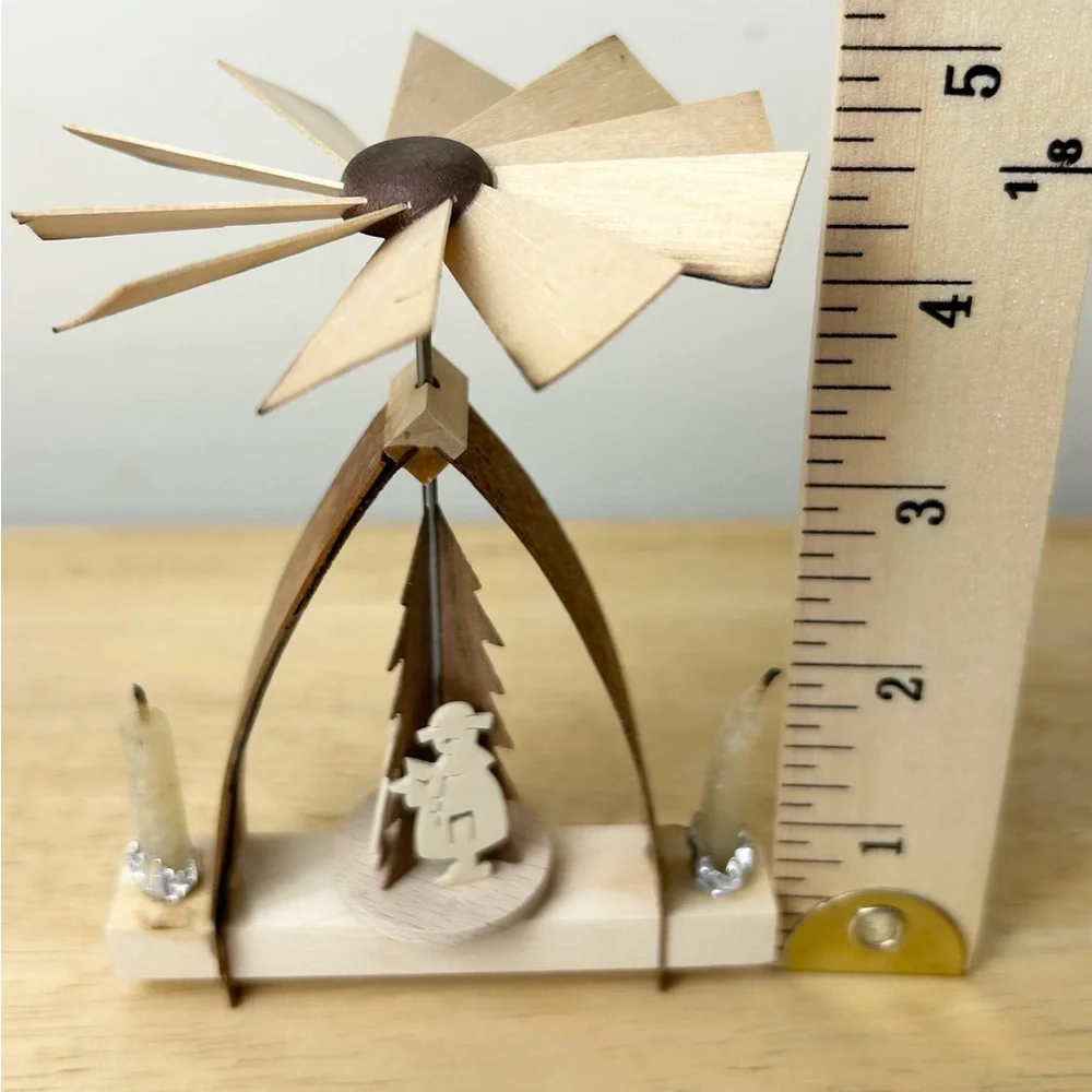 German Pyramid Carousel Erzgebirgische Holzsagearbeit Mini Wooden Handmade W/Box